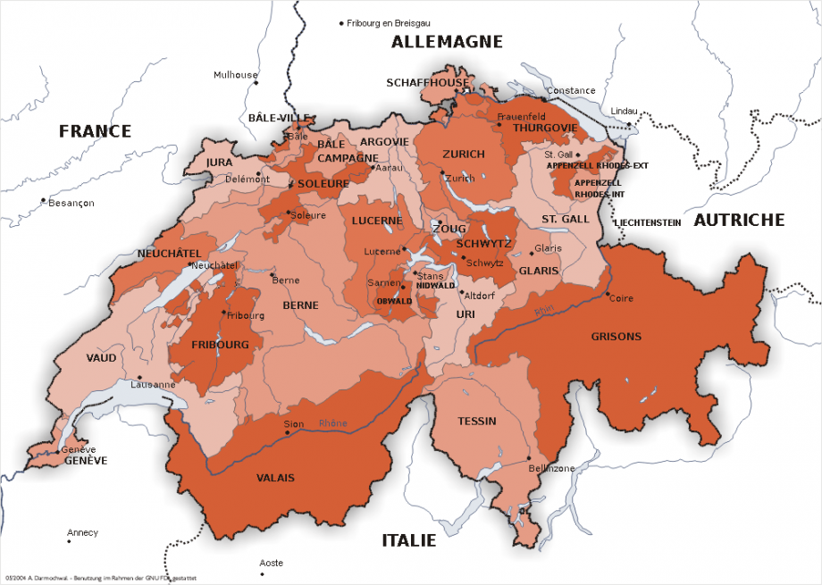 isviçre'de kantonlar haritası