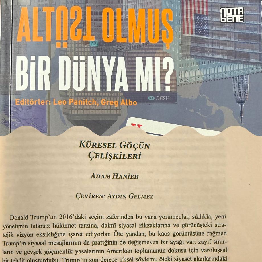 Altüst Olmuş Bir Dünya mı? başlığının yazılı olduğu kitap kapağının altında makalenin başlığı ve yazarın isminin yazılı olduğu sayfanın birlikte görüntüsü