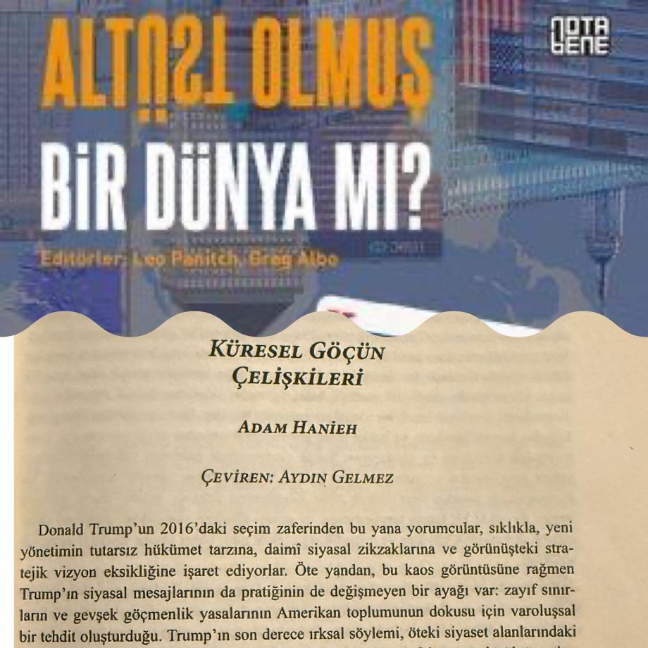 Altüst Olmuş Bir Dünya mı? başlığının yazılı olduğu kitap kapağının altında makalenin başlığı ve yazarın isminin yazılı olduğu sayfanın birlikte görüntüsü