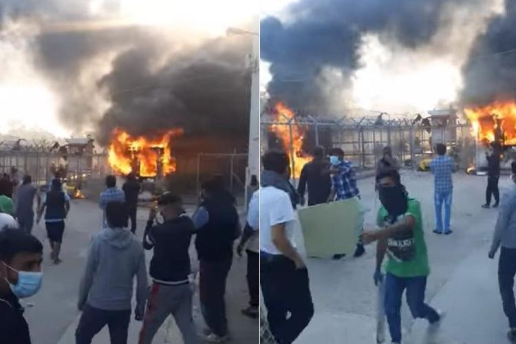 Gözaltı merkezini mülteciler tarafından ateşe verilme görüntüleri