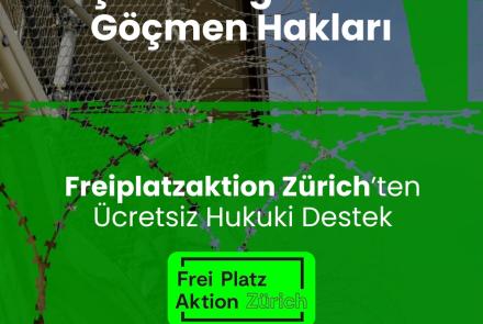 Freiplatzaktion Zürich Afişi İsviçrede sığınmacı ve göçmen hakları yazılı